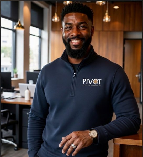Evan Alexander Sr. in a Pivot Athletic Consulting quarter-zip
